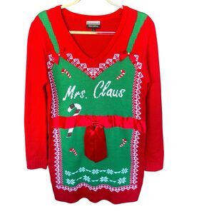 Allison Brittney Mrs. Claus Christmas Dress Womens Large Fair Isle Bows Holiday‎